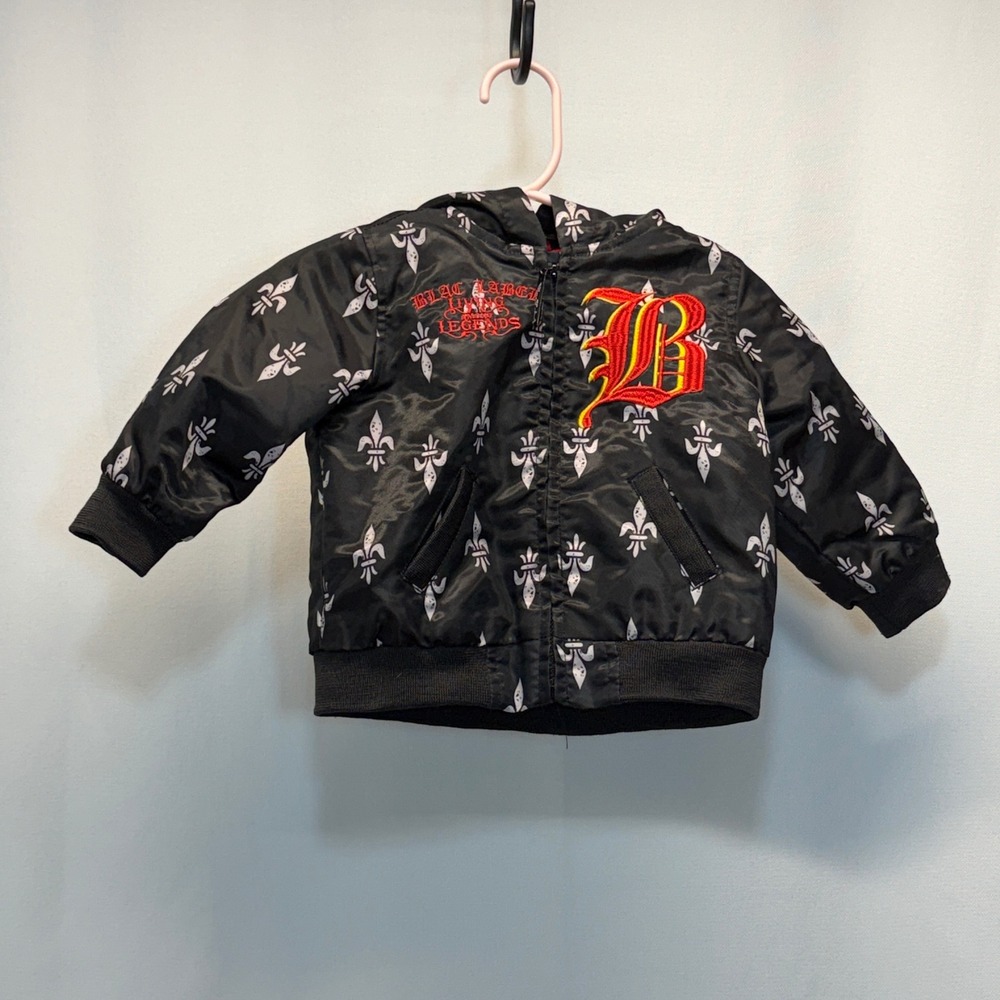Black Label Living Among Legends Bomber Jacket 3-6 Month Black‎ Fleur de Lis